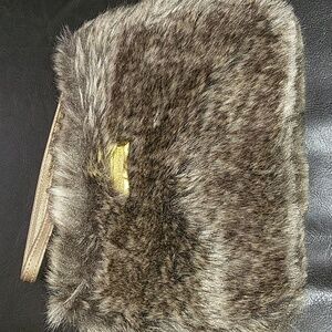 Catherine Malandrino Faux Fur Brownish and Gold Accent Wristlet